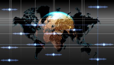 Yüksek hız. Dünya haritası soyut teknoloji arkaplan kavramı. Koyu mavi arkaplan üzerinde hareket deseni ve hareket bulanıklığı.