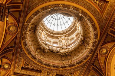 A low angle of the magnificent ceiling in Fitzwilliam museum in Cambridge, England, United Kingdom