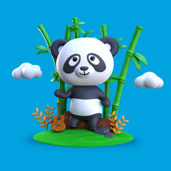 A 3d rendering of a panda with a guitar