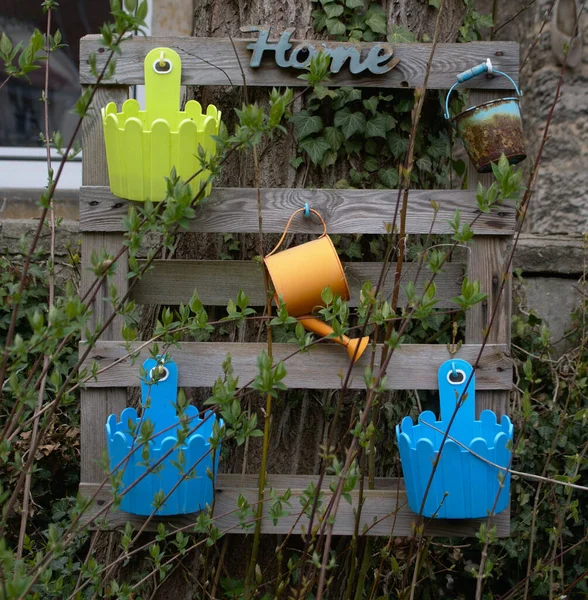 Bladeren Hout Paneel Home Water Cane Oranje Blauw Groen — Stockfoto
