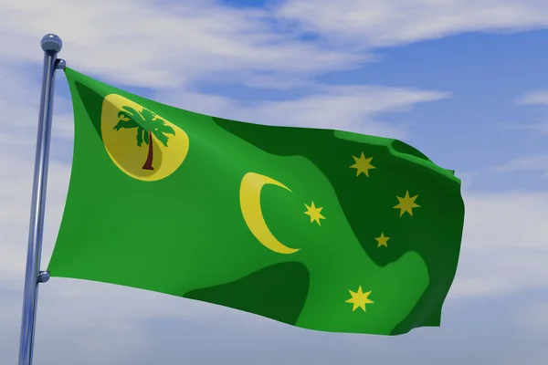 Återgivning Den Nationella Flaggan Cocos Keeling Öarna Vinkar Vinden — Stockfoto
