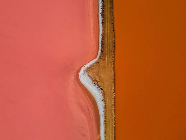 An aerial view of Pink Lake at Lagoon Hutt in Western Australia