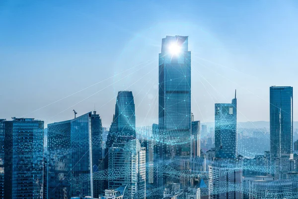 Samenvatting Van Modern Stadsbeeld Skyline Met Technologisch Concept Idee — Stockfoto