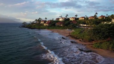 Drone footage of beach in Kihei on the west side of Maui in Hawaii