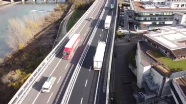 A busy road in a city, drone view