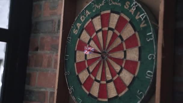 Closeup View Hands Playing Darts Target — 비디오