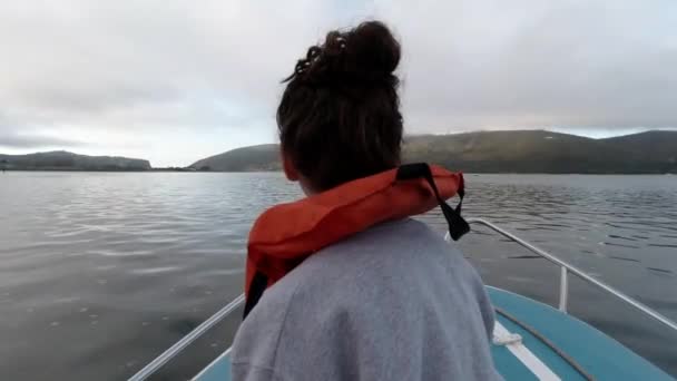 Caucasian Female Going Boat Knysna River — Stock video