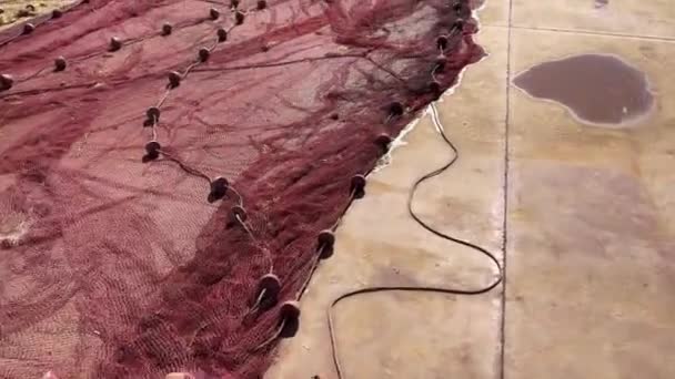 Close Shot Fishing Net Grounded Port — Stock video