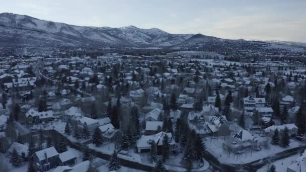 Aerial View Snow Covered Village Houses — Stockvideo