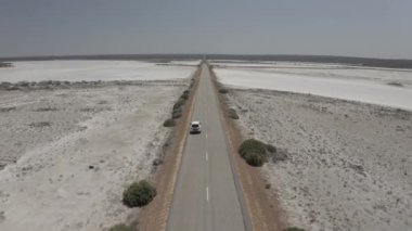 A beautiful shot of a car driving on a long highway