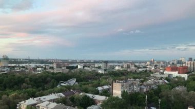 Colorful sunset over the city spring in Ukraine