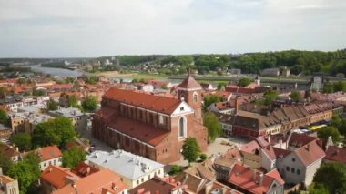 An aerial view of the Kaunas St. Peter and Paul Cathedral Basilica in Kaunas, Lithuania