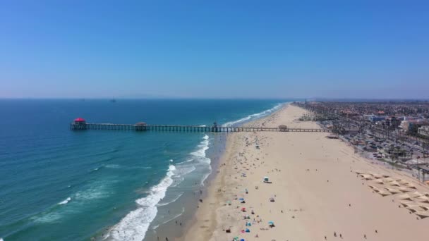 Aerial View Huntington Beach Seaside City Southern California — Stock Video