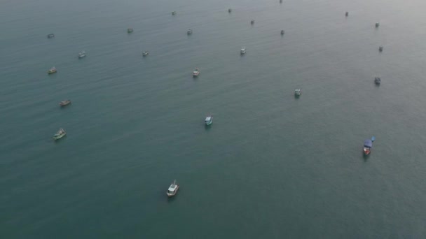 Красивый Воздушный Вид Парусники Море Гладкой Поверхности Воды — стоковое видео