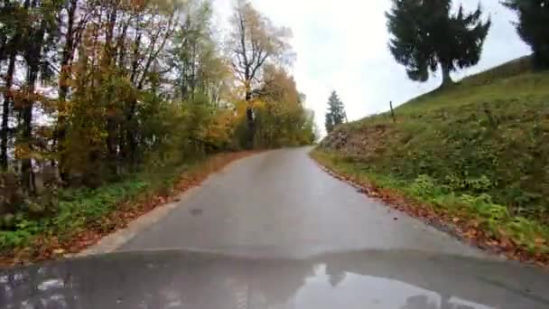 Uma Vista Outono País Cercado Por Natureza Colorida Pára Brisas — Vídeo de Stock