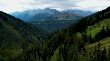 An aerial view of green forests on mountains of Gerlosplatte, Salzburg