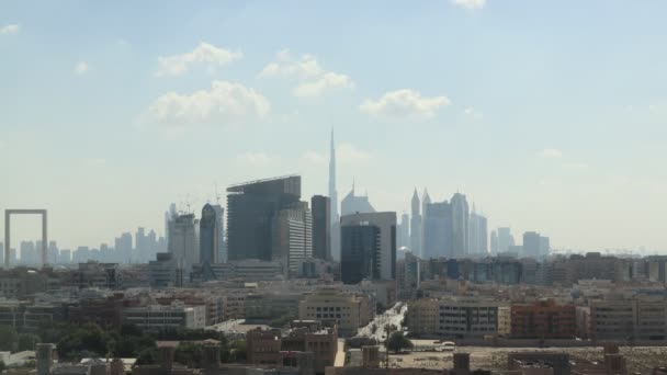 Time Lapse Skyline Dubai City Burj Khalifa Horizon Blue Sky — Stockvideo