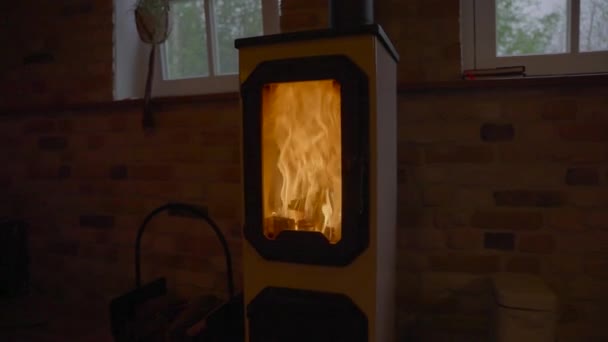Classic Wood Burning Stove Fire Sod House Elburg Netherlands — Video Stock