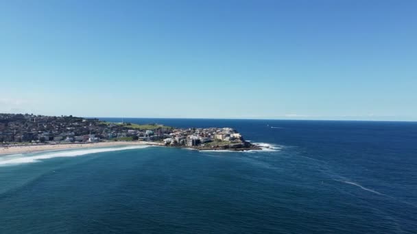 Beautiful Aerial Drone Footage Blue Sea Bondi Beach Sydney New — Vídeo de Stock