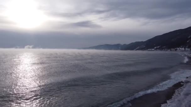 Drone Footage Lake Baikal Cold Siberia Russia — Stockvideo