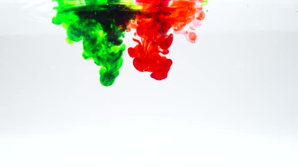 Abstract Ink Mix Green Red Water White Background — Video Stock