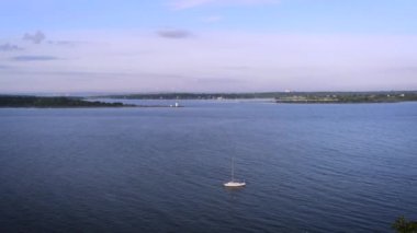 An aerial shot from Narragansett, RI looking at Jamestown Newport Aquidneck island