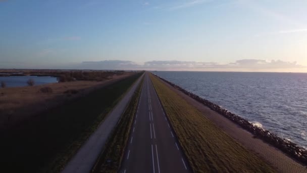 High Angle Shot Narrow Road Water Oostvaardersdijk Lelystad Netherlands — Stock video