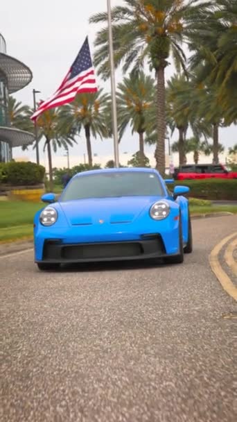 Vertical Footage Blue Porsche Gt3 Carrera 911 992 Sports Car — Stok Video