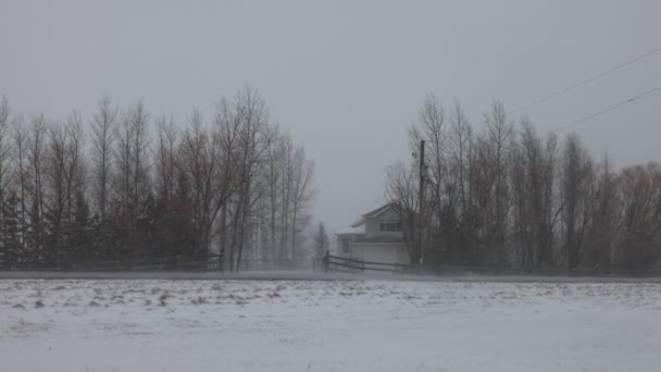 2022年4月一场春季暴雪期间在加拿大马尼托巴省农村的一座房子 — 图库视频影像