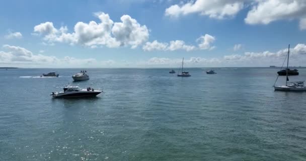 Miami Beach Sunrise Wasser Ozean Hochhaus Innenstadt Boot Yacht Club — Stockvideo