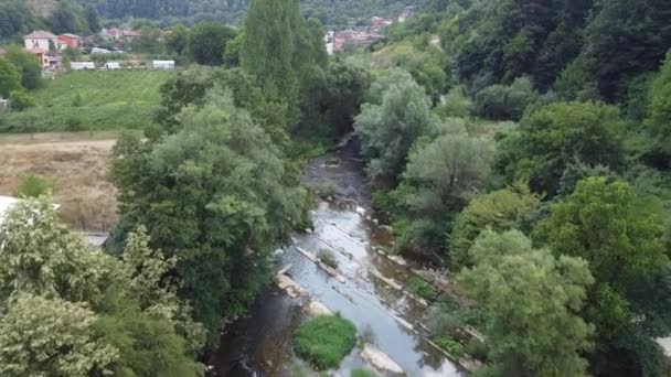 Drone Shot Small River Trees Area Bulgarian Mountains Trojan City — Video Stock