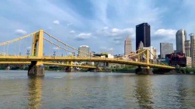 The Andy Warhol Bridge seen from the Allegheny river with the Pittsburgh downtown in the background