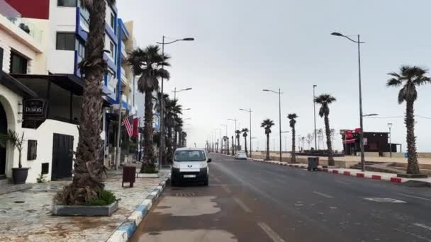 Cars Parked Road Side Nearby Ocean Morocco — Stok Video