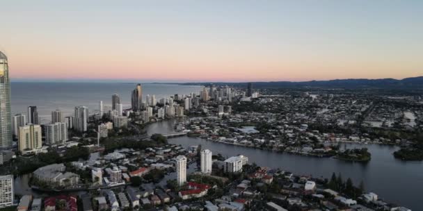 Aerial Footage Surfers Paradise Gold Coast Skyscrapers Including Coast Sea — Stockvideo