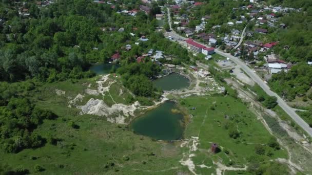 Aerial View Telega Saltwater Lakes Prahova Region Romania — Stockvideo