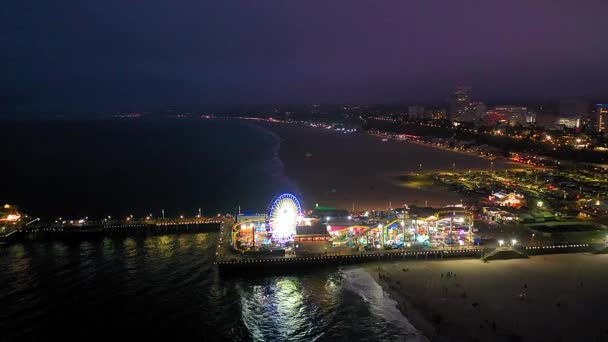 Een Prachtig Uitzicht Santa Monica Pier Nachts — Stockvideo