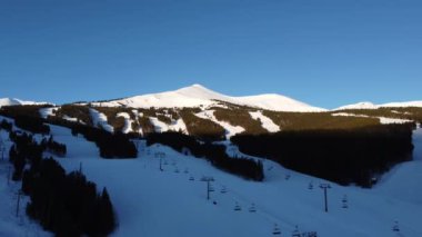 An aerial view of the Peak 8 at the Breckenridge ski resort in Colorado in the Rocky Mountains
