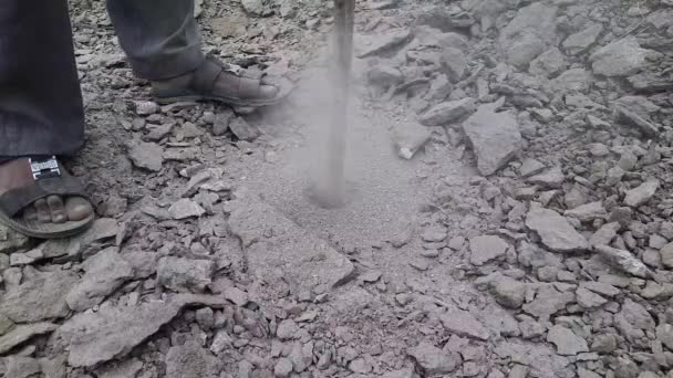 Destruction Rock Pile Drill Machine Jackhammer Closeup View — Wideo stockowe