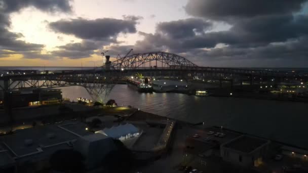 Aerial Shot Harbor Bridge Corpus Christi City Dusk Cloudy Sky — Video Stock