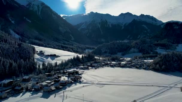 Aerial View Snowy Krimml Waterfalls Krimmlerarchental Pinzgau — Video Stock