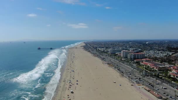 Widok Powietrza Huntington Beach Nadmorskie Miasto Orange County Południowa Kalifornia — Wideo stockowe