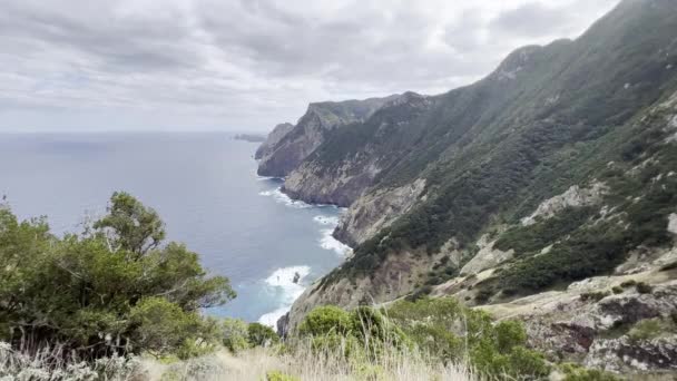 Coastline Madeira Showing Sea Beaches Rocks Sky People — Stock video