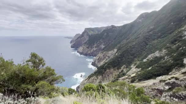 Coastline Madeira Showing Sea Beaches Rocks Sky People — Stockvideo