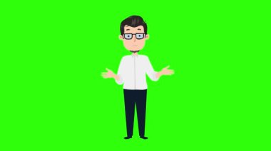 An animation of a talking businessman on a green screen background