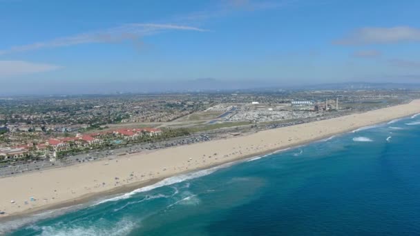 Aerial View Huntington Beach Seaside City Southern California — Vídeos de Stock