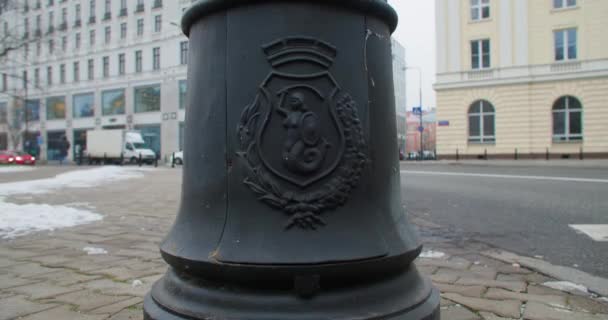 Vintage Lamp Post Warsaw City Poland Lamp Post Has Mermaid — Stockvideo