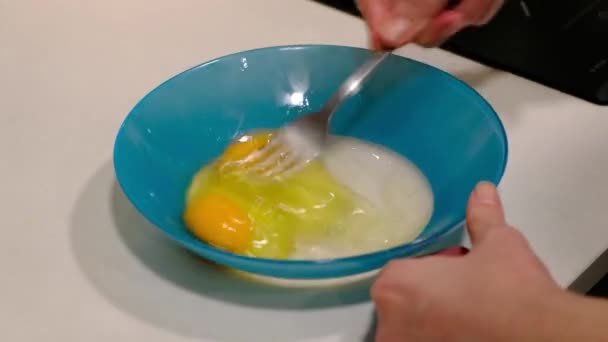 Female Beating Eggs Fork — Vídeo de Stock