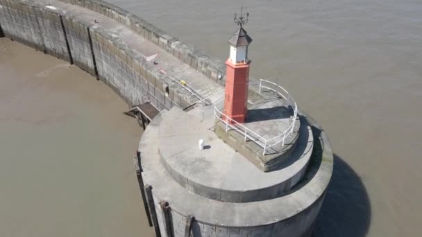 Aerial View Watchet Harbor Lighthouse Somerset England — Stock Video