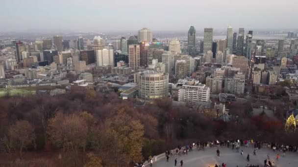 蒙特利尔市中心美丽的建筑物和秋天的树木 — 图库视频影像