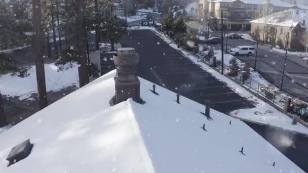 Closeup Snow Falling Town Winter — Vídeo de Stock